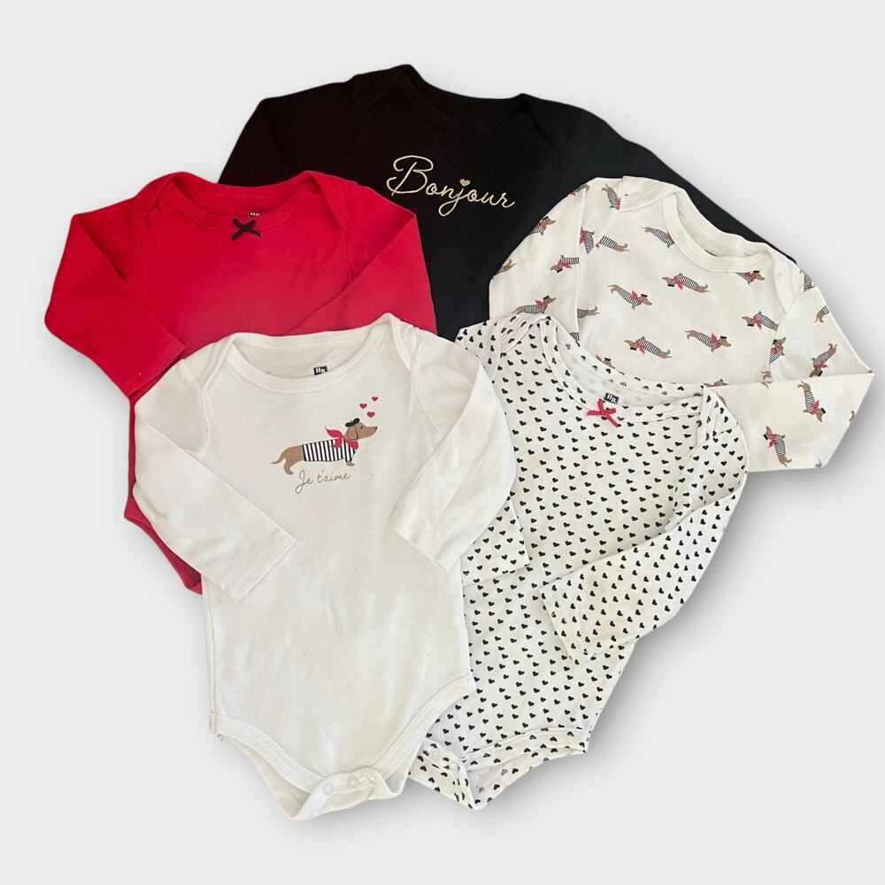 Hudson Baby Infant Girl Cotton Bodysuits 5-Pack – Bonjour, Size 9-12M